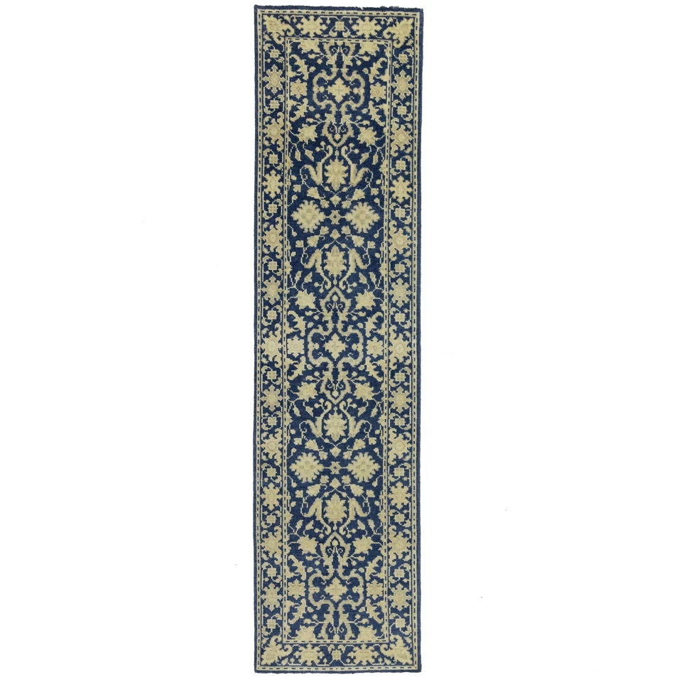 Muted Blue Floral Oriental Runner Rug 3X10 ft Handmade Carpet Kitchen Decor - Image 1 of 4