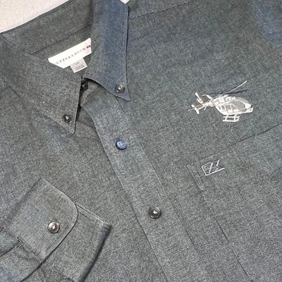 Long Sleeve Shirt Mens Large Embroidered Helicopter Logo Stylish Business Office - Image 1 of 4
