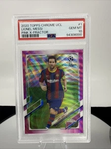 2020 Topps Chrome UEFA Champion League #1 Lionel Messi Pink X-Fractor PSA 10 - Picture 1 of 2