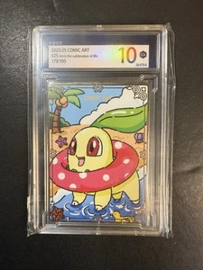 Pokemon Chinese Comic Art card Metal slab Chikorita Full Art Holo Rare Graded - Bild 1 von 2