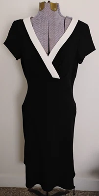 Classy Donna Ricco New York Dress Short Sleeve Empire Waist Black White 8 - Image 1 of 4