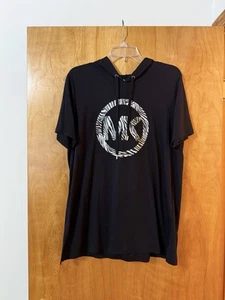 MICHAEL Michael Kors Black Hoodie T-Shirt MK Zebra Print Logo Pullover NWT XL - Picture 1 of 10