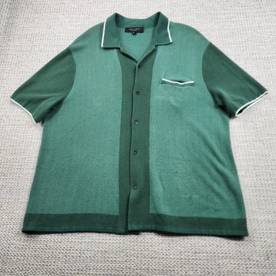 rag & bone Shirt Mens XL Green Knit Button Up Collar Herringbone Pocket Stretch - Image 1 of 4