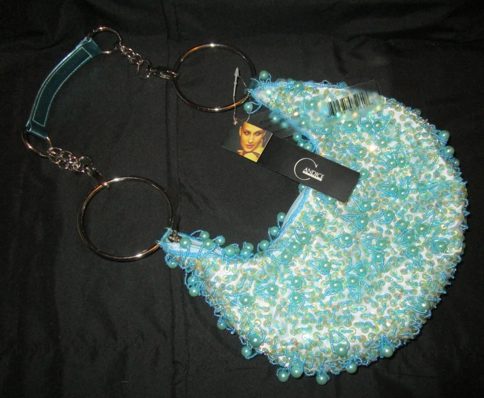 Bolso de Mano Candice Los Angeles Aqua Cuentas Brillante Noche en Forma de Corazón Nuevo con Etiquetas Foto 1 de 4