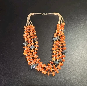Collar Heshi Nativo Americano Santo Domingo Coral y Turquesa - Imagen 1 de 11