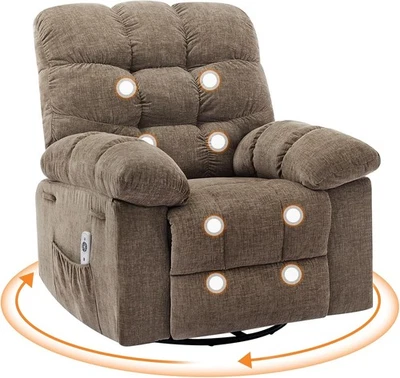 Oversized Swivel Rocker Recliner w/ Massage, Heat & USB, Linen Fabric - Image 1 of 4