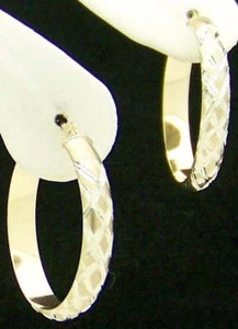 GORGEOUS ESTATE DIAMOND-CUT STERLING SILVER & 14K GOLD FILLED HOOP EARRINGS, 1" - Picture 1 of 1