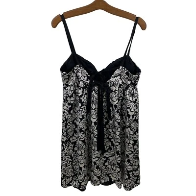 Mini Vestido Y2K Oleg Cassini Talla 10 Seda Capricho Floral Negro Blanco Babydoll Foto 1 de 4
