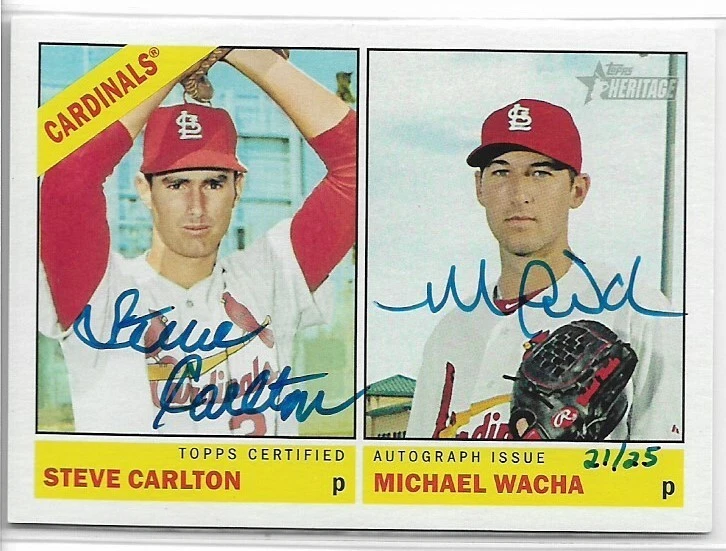 2015 Topps Heritage Steve Carlton & Michael Wacha Real One Dual Auto #'d/25 Foto 1 de 2