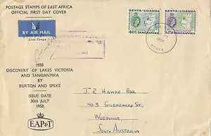 Stamps 1958 KUT QE2 issues on airmail cover with cachet sent to South Australia - Picture 1 of 1