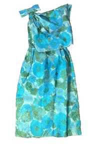Vintage 1950s ILGWU Dress Teal Aqua Blue Cocktail/ Party Dress Size 7 - Picture 1 of 12