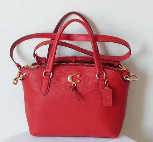 Borsa Coach Remi nuova con etichette in pelle ciottolata tre scomparti con manico superiore in ROSSO