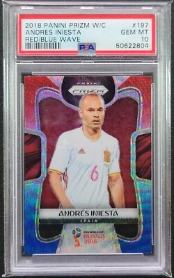 2018 Panini Prizm World Cup #197 Andres Iniesta Red and Blue Wave Prizm PSA 10  - Image 1 of 2