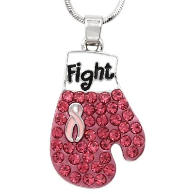 Collar colgante guante de boxeo cinta rosa lucha contra el cáncer de mama   Foto 1 de 3
