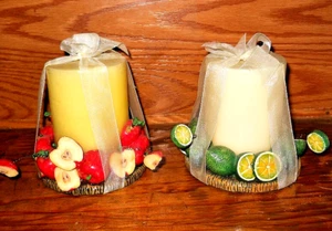 Vintage Set of 2 Kohl's Fruit T&T Pillar Candle Holders+Candles~Collectible~ NEW - Picture 1 of 5