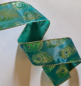 NEW Christmas Ribbon Glitter Peacock Teal Craft Gift Wrap Bow Cake Tree Wreath - Picture 1 of 4
