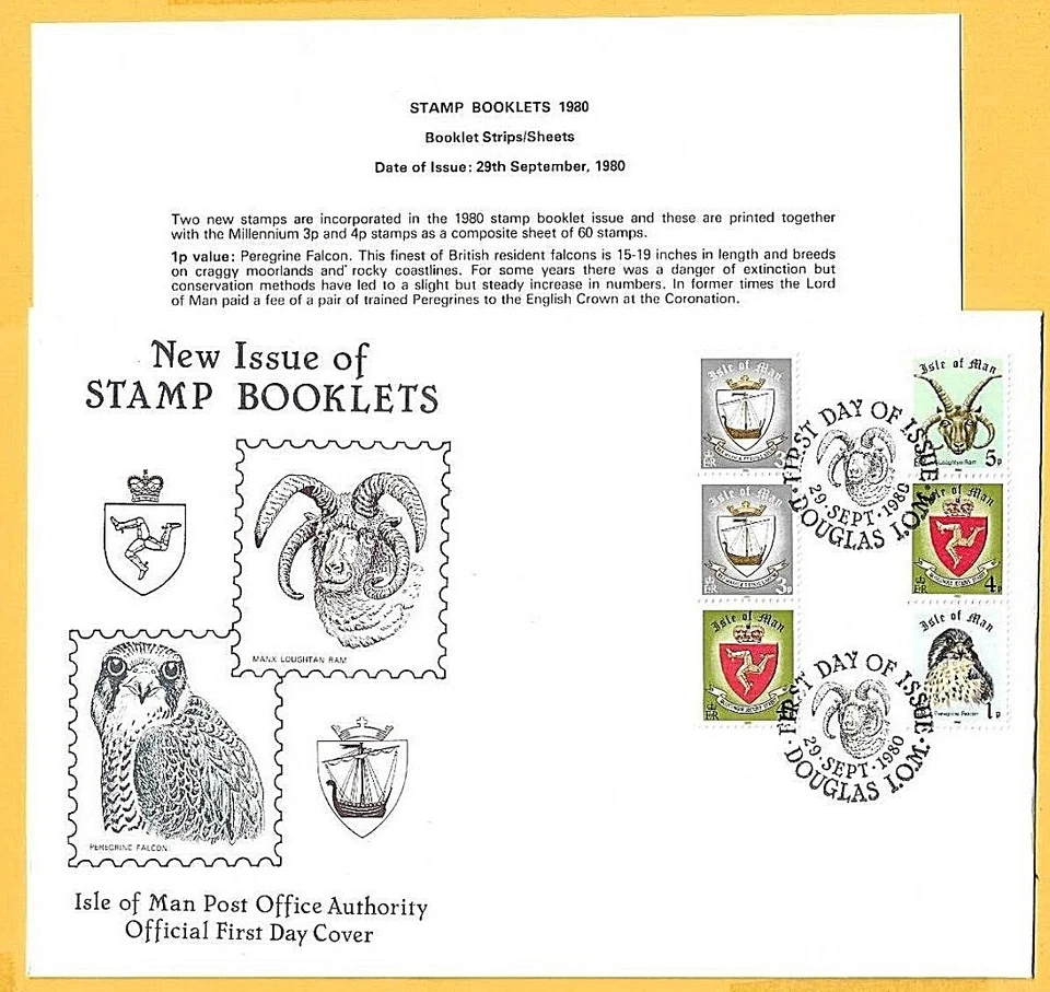  ISLE OF MAN 1980 FDC - NEW STAMP BOOKLETS - Shs DOUGLAS + Insert card - Image 1 of 1