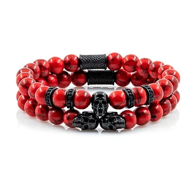 Roter Türkis Armband Bracelet Perlenarmband Memento Mori Black Edition - Bild 1 von 3