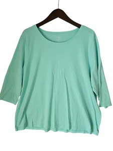 LL BEAN Women's Pima Cotton Shaped Tee 3/4 Sleeve Jewelneck 3X Mint Green 501645 - Picture 1 of 6