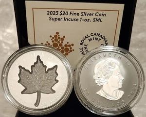 2023 Super Incuse Silver Maple Leaf SML $20 1OZ Pure Silver Proof Canada Coin - Foto 1 di 5