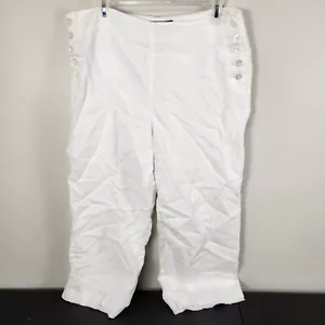 Pantalones recortados de lino puro Chelsea para mujer 12 botones blancos pierna ancha de marinero - Imagen 1 de 8