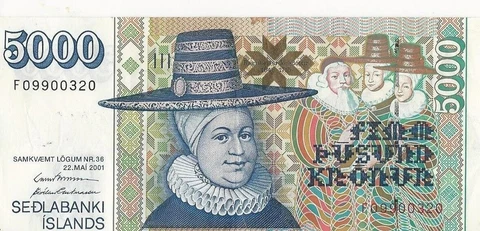 Iceland 5000 Kronur Banknote Ragnheiður Jónsdótti Valid Currency Circulated 2001 Cover