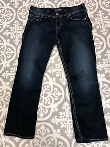 Jeans donna argento Suki Capri gamba dritta 29 blu denim lavaggio scuro 5 tasche - Foto 1 di 11
