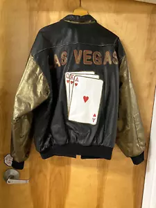 Vintage "LAS VEGAS" XL Jacket w/ 3 Card Royal Flush on Back, No Rips or Holes - Picture 1 of 18