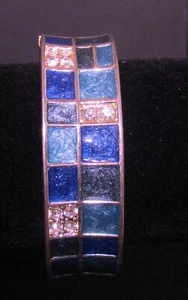 Metallic Bangle Bracelet with Inlaid Squares of Shades of Blue - Picture 1 of 5