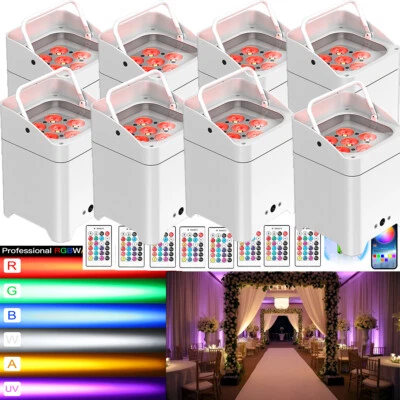 8PCS 108W RGBWA+UV LED Par Light Battery Wireless DMX WiFi APP DJ Lights Uplight - Image 1 of 4