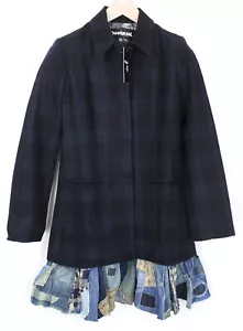 Desigual Snowrobot Femme Manteau 38 Bleu Laine Coton Mélange à Carreaux - Photo 1/10
