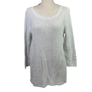 Suéter Pullover Talbots Mujer Lino Blanco Plata Brillante Suelto Tejido Talla Grande - Imagen 1 de 7