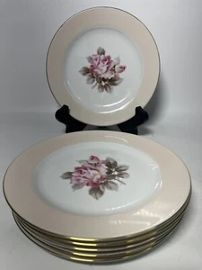 Set Of 6 Noritake Pale Pink Rim & Pink Rose 7.5” Dessert Plate - Hard To Find - Picture 1 of 15
