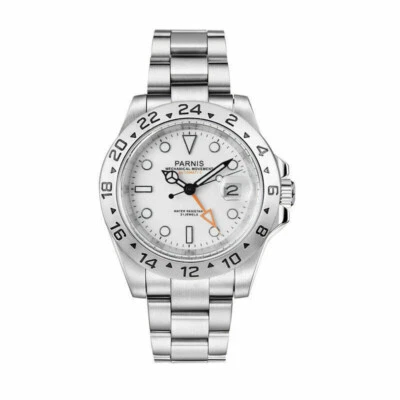 Relojes luminosos automáticos GMT de cristal de zafiro 40 mm PARNIS esfera blanca para hombre Foto 1 de 4