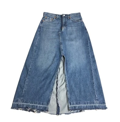 Gap Maxi Skirt Womens 28 6P Blue Denim Medium Indigo Split Front Distressed Hem - Image 1 of 4