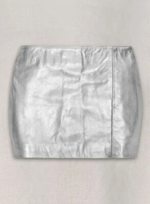 Falda de cuero con abertura ajustable plateada para mujer diseñadora ropa de fiesta piel de cordero #2 Foto 1 de 4