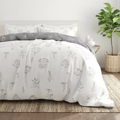 Funda nórdica reversible floral botánica de 3 piezas de Kaycie gris moda hipoalergénica Foto 1 de 4