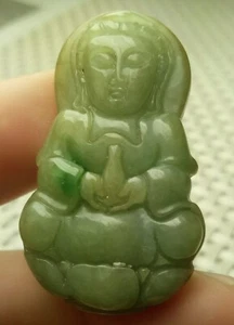 Certified Green Natural A Jade jadeite Hand-Carved Guanyin Kwan Yin God Pendant - Picture 1 of 7