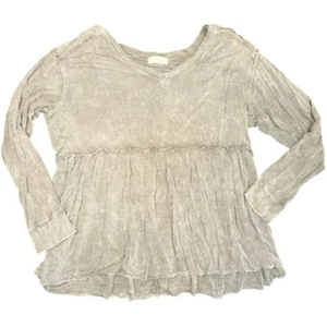 Altar'd State Washed Gray Babydoll Peplum Long Sleeve Top Size Large - Picture 1 of 6