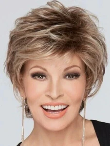 Short Fluffy Wavy Layered Blonde Mix Human Hair  Celebrity Wigs - Picture 1 of 5