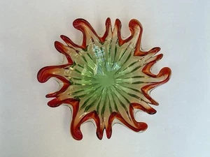 Beautiful Vintage Murano Green & Red Art Glass Sommerso Bowl, 10.5”, 1960s, VGC - Picture 1 of 14