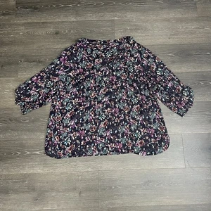 Sara Michelle Übergröße 3X transparent lila gold Blumen Top Bluse Rollriegel Knopfleiste - Bild 1 von 9