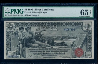 AC Fr 224 1896 $1 Silver Certificate PMG 65 EPQ... Educational!!! - Image 1 of 2