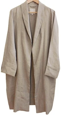 Crown Linen Designs KELLY LINEN DUSTER JACKET Open Trench Coat Sz M L Natural - Image 1 of 4