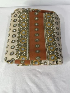 Vintage MCM Fabric 4 Yards Rayon? Silky Blend Burnt Yellow Orange Floral - Picture 1 of 4