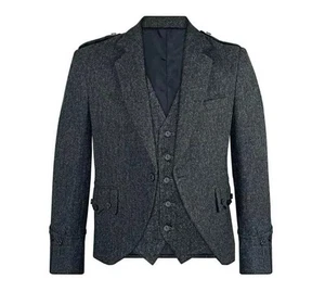 Herren Scottish Charcoal Handmade Grau Sakko Tweed Wolle Argyle Jacket Kiltjacke - Bild 1 von 3