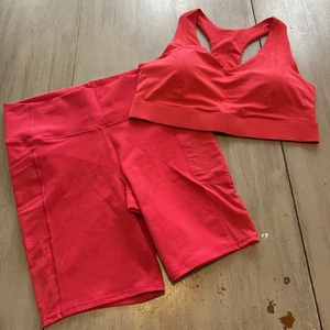 Fabletics Lipstick Red Pink On The Go Powerhold Shorts Sports Bra Set Sz XXL - Picture 1 of 12