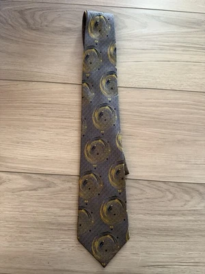 Corbata Gianni Versace de colección 100 % seda gris y dorado rueda giratoria geométrica Foto 1 de 4