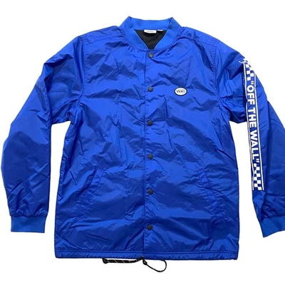 Vans Windbreaker Jacket Treeco True Blue Size Medium Coaches Lightweight Snap Up - Image 1 of 4