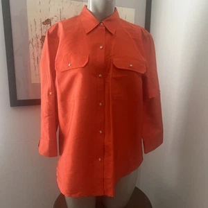 Camicia blusa Ralph Lauren esclusiva con bottoni Lg. Tabella in seta/rotolo arancione bruciato. - Foto 1 di 7